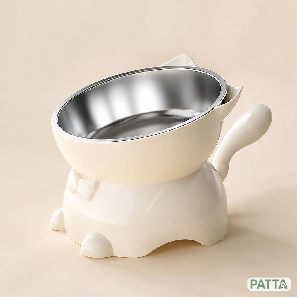 Comedouro elevado branco com tigela de inox PATTA