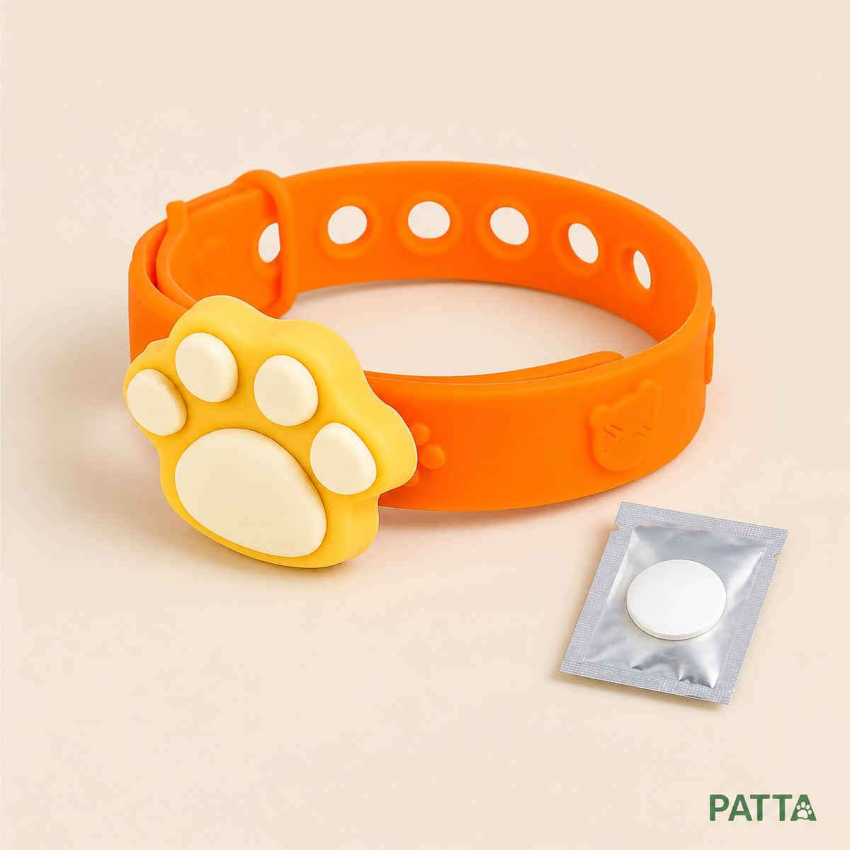 Coleira ajustável laranja com pastilha aromática - PATTA