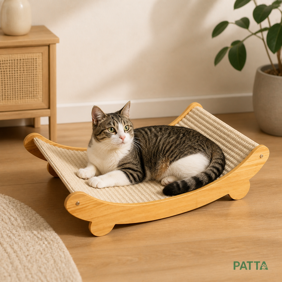 Arranhador e Cama de Sisal para Gatos PATTA em uso