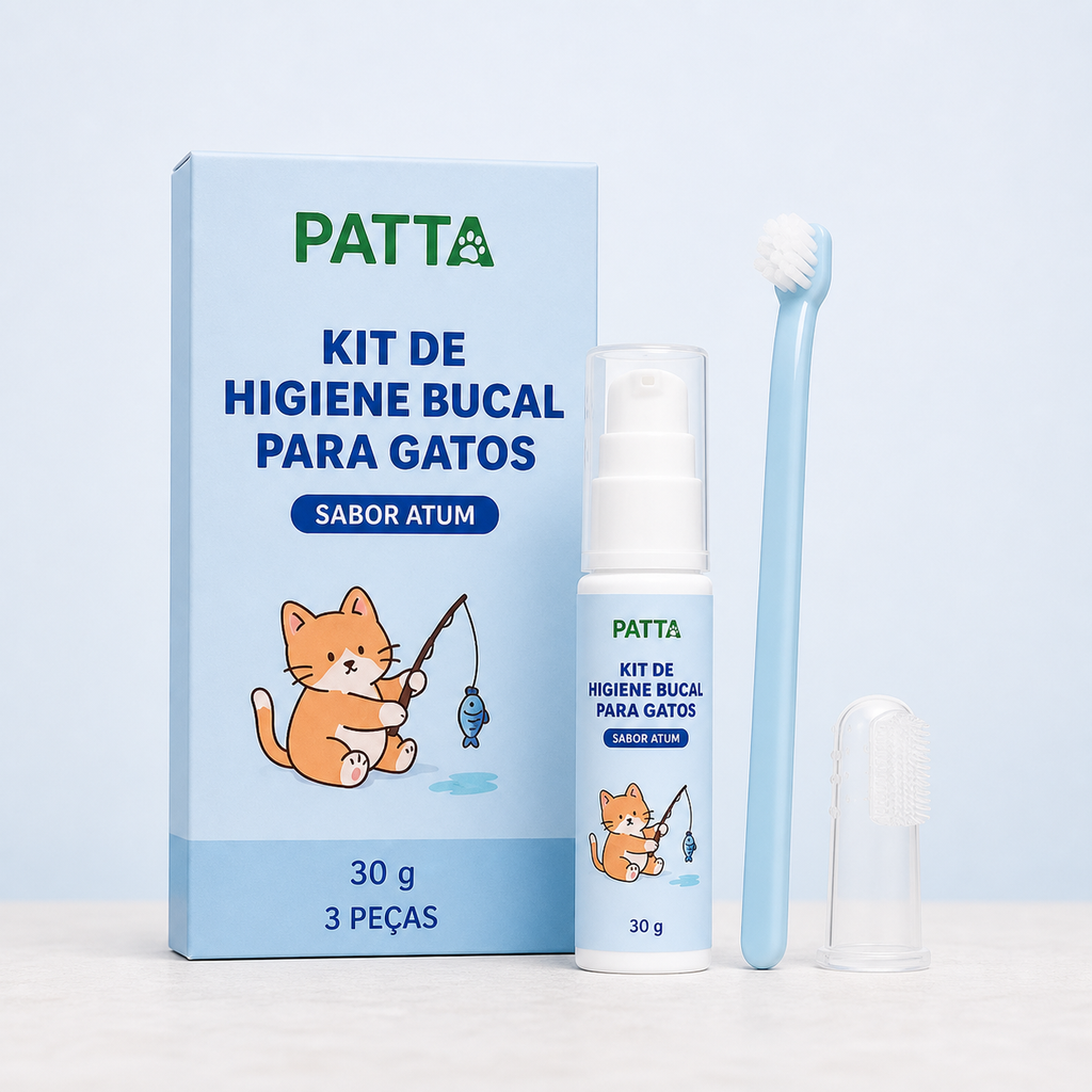 Kit de higiene bucal para gatos sabor atum com três peças PATTA