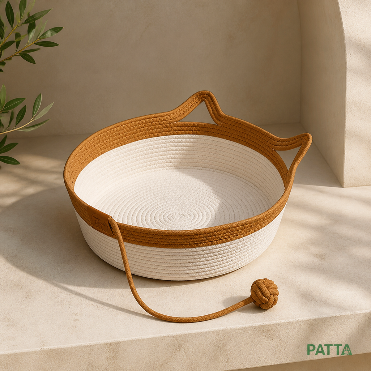 Cesta-cama redonda trançada PATTA marrom café