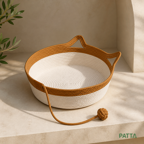 Cesta-cama redonda trançada PATTA marrom café