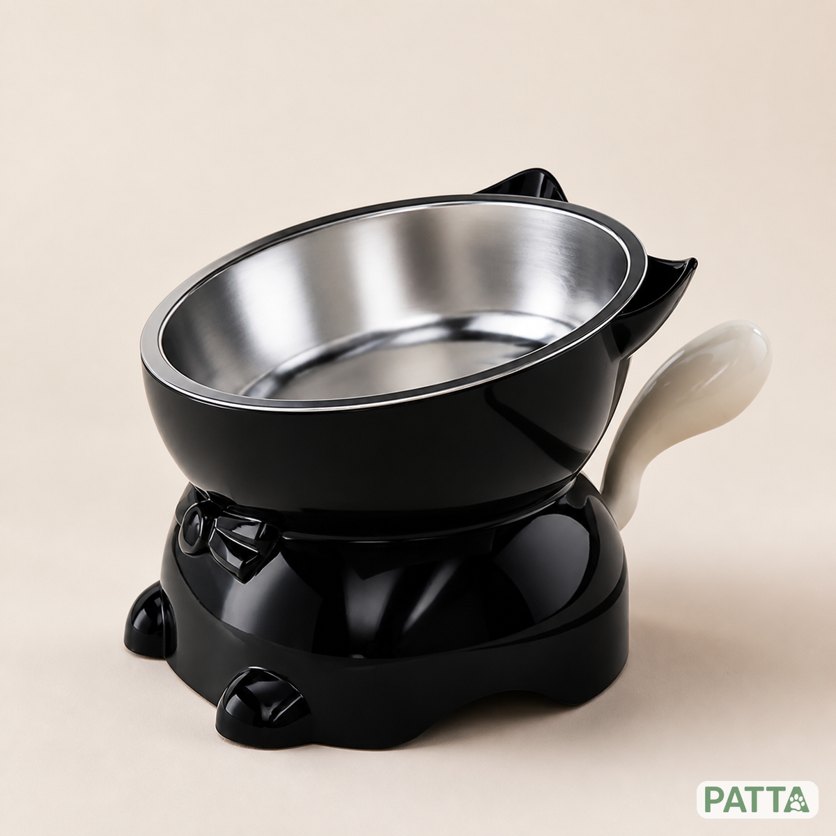 Comedouro elevado preto com tigela de inox PATTA