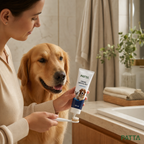 Aplicação do creme dental pet PATTA em escova para cães
