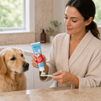 Aplicação do creme dental pet PATTA em escova demonstrativa