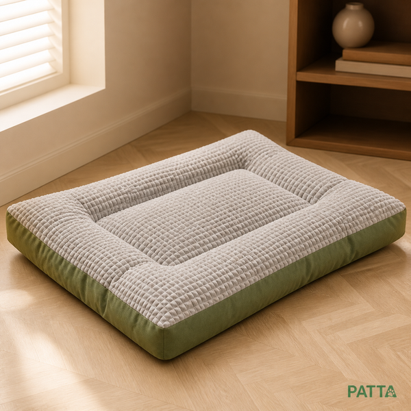 Cama acolchoada de pelúcia PATTA verde acinzentado