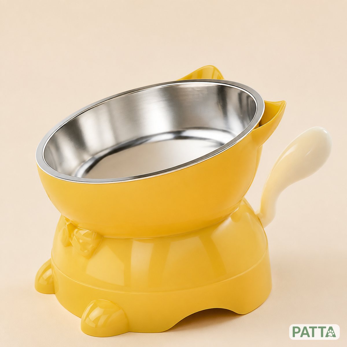 Comedouro elevado amarelo com tigela de inox PATTA