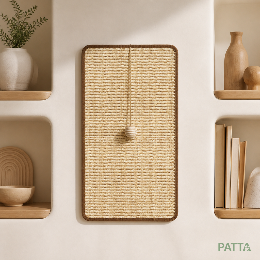 Tapete Arranhador de Sisal para Gatos com Bolinha em ambiente com nichos
