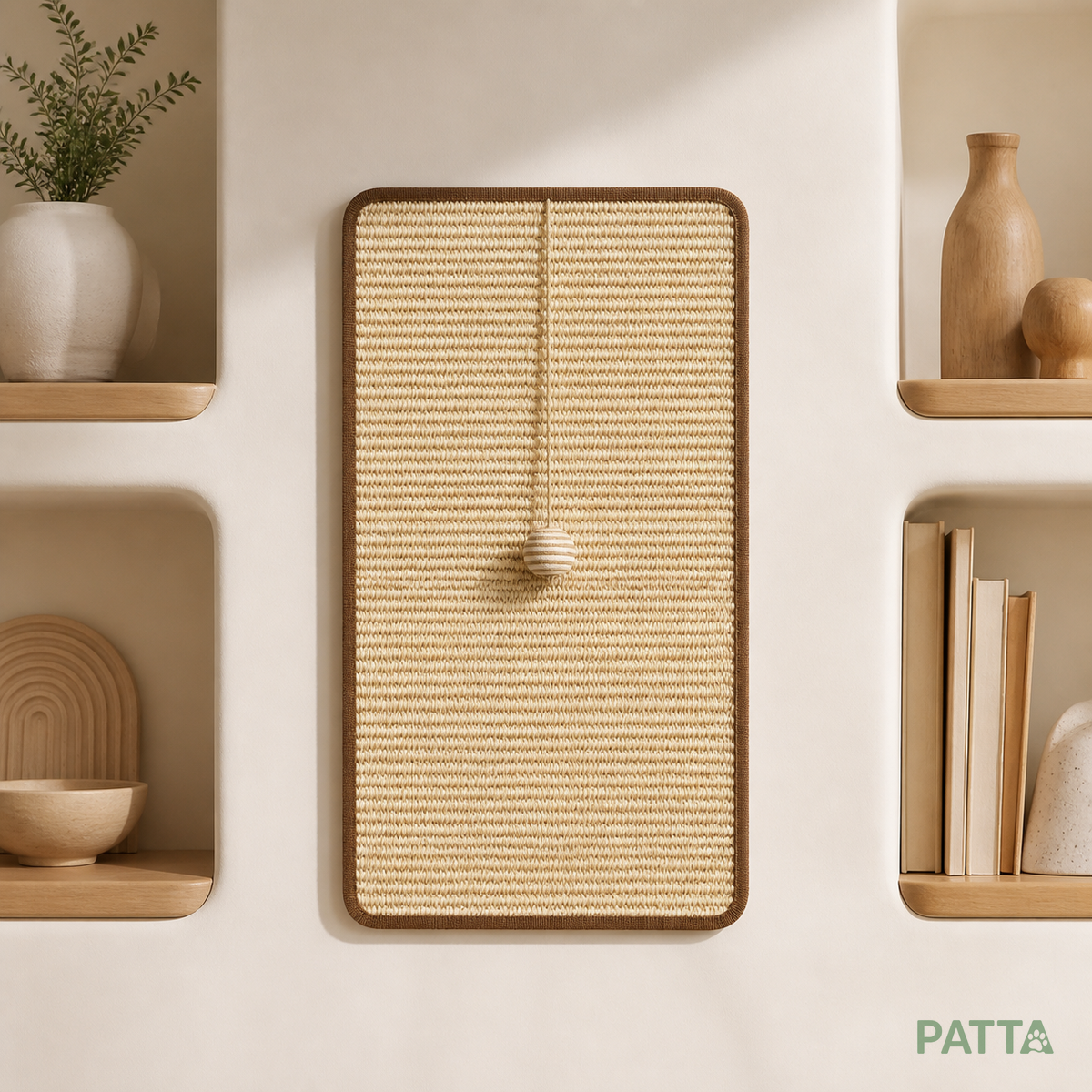 Tapete Arranhador de Sisal para Gatos com Bolinha em ambiente com nichos