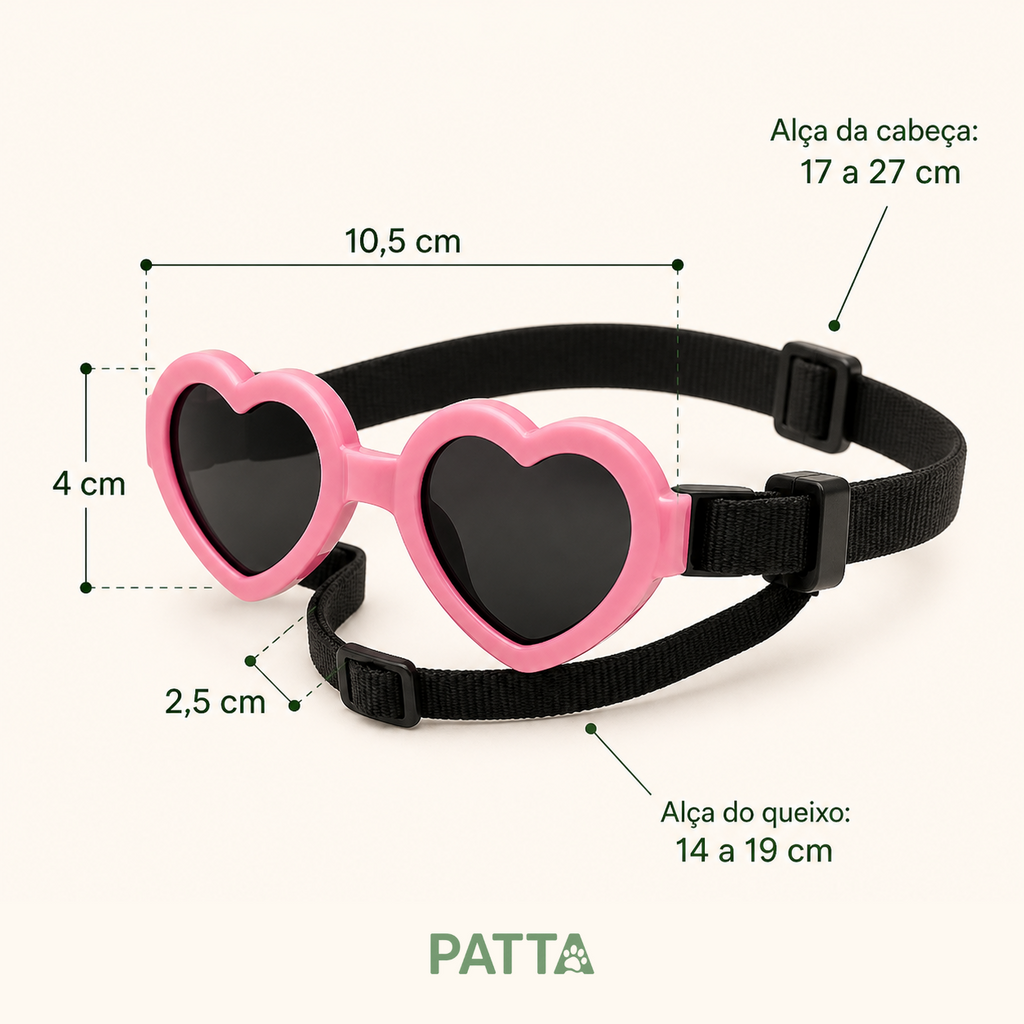 Óculos de Sol Pet em Formato de Coração com Proteção UV e Alça Ajustável