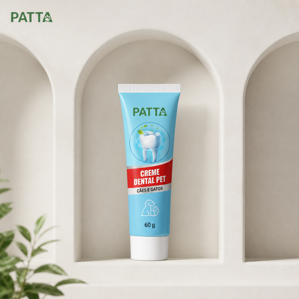 Creme dental pet PATTA apresentado em nicho residencial