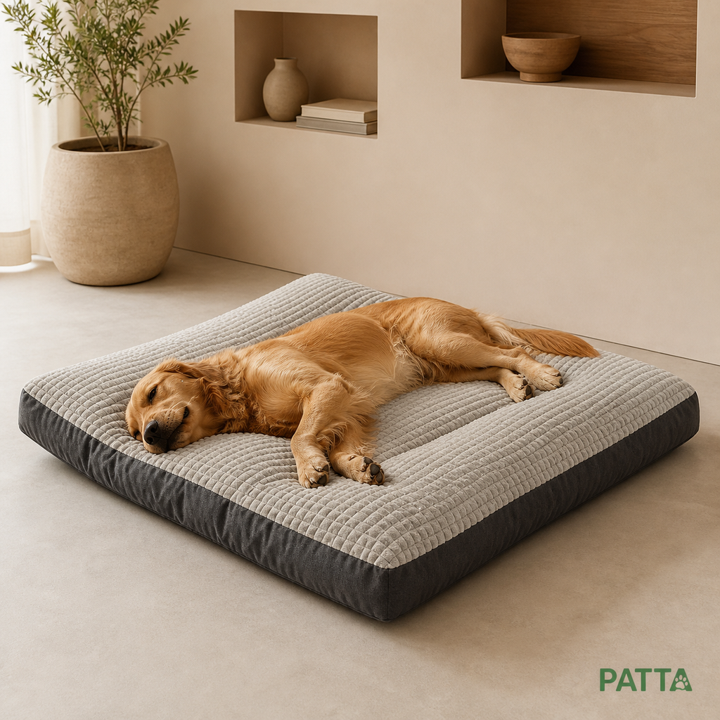 Cama acolchoada de pelúcia PATTA em ambiente residencial