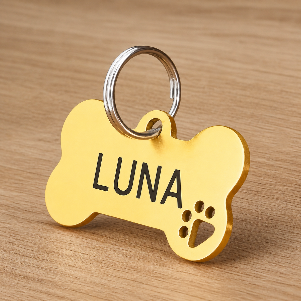 Plaquinha de identificação personalizada dourada