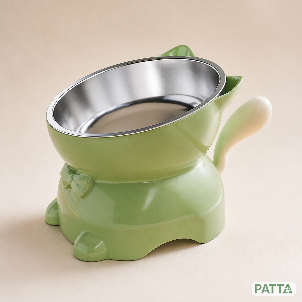 Comedouro elevado verde com tigela de inox PATTA