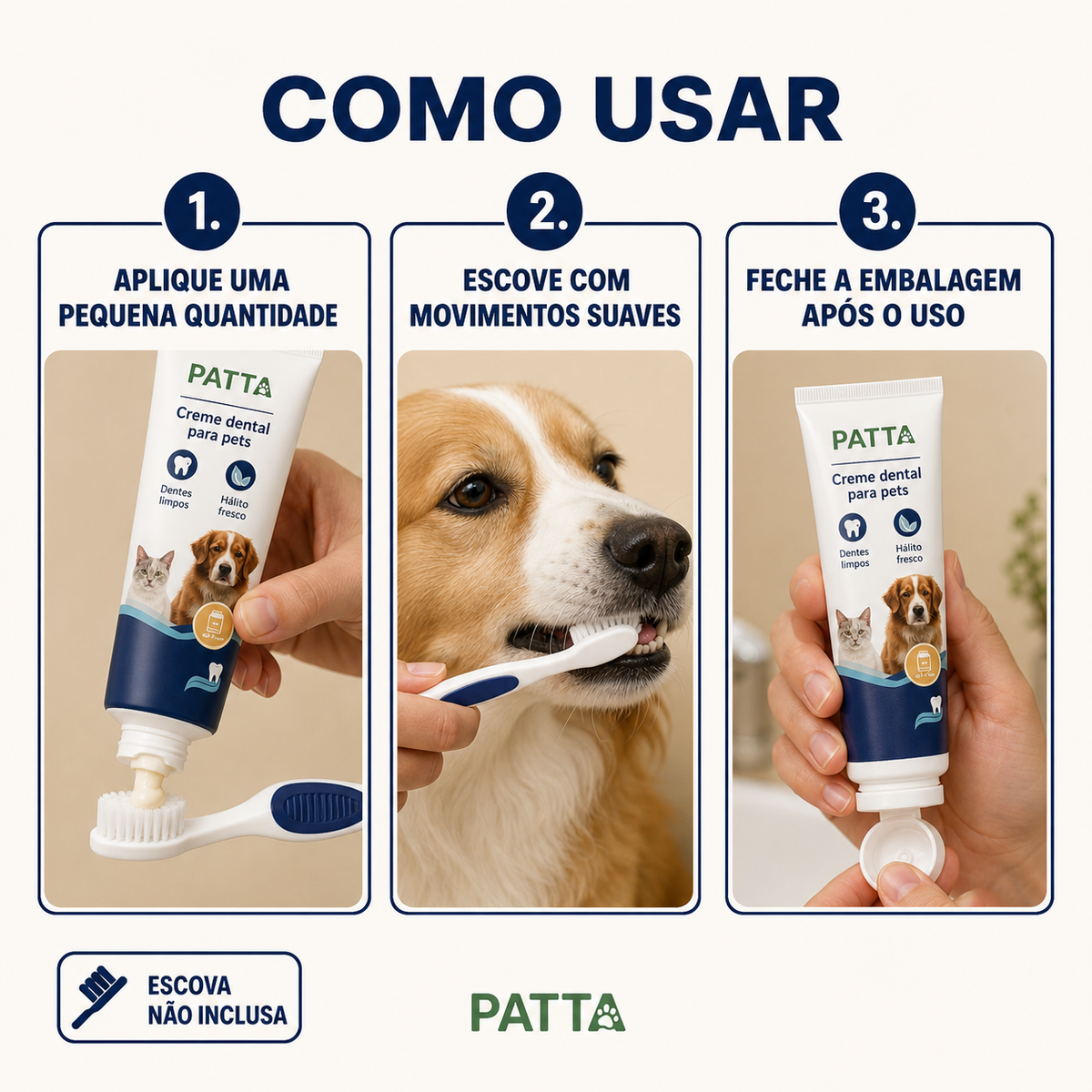 Modo de uso do creme dental pet PATTA