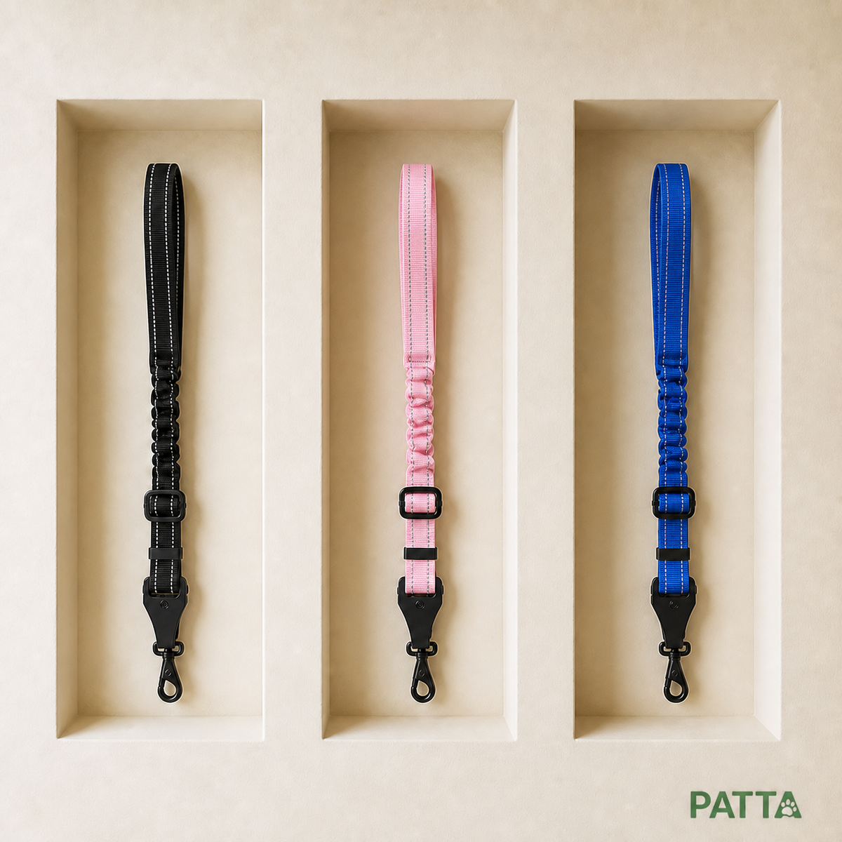Cintos de segurança preto, rosa e azul em nichos - PATTA