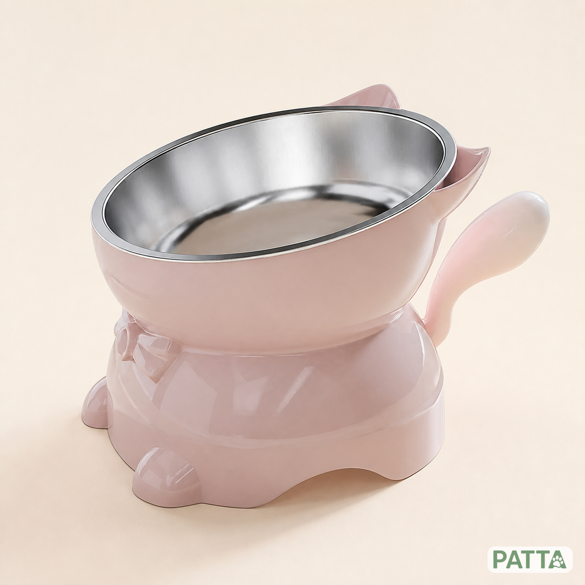Comedouro elevado rosa com tigela de inox PATTA