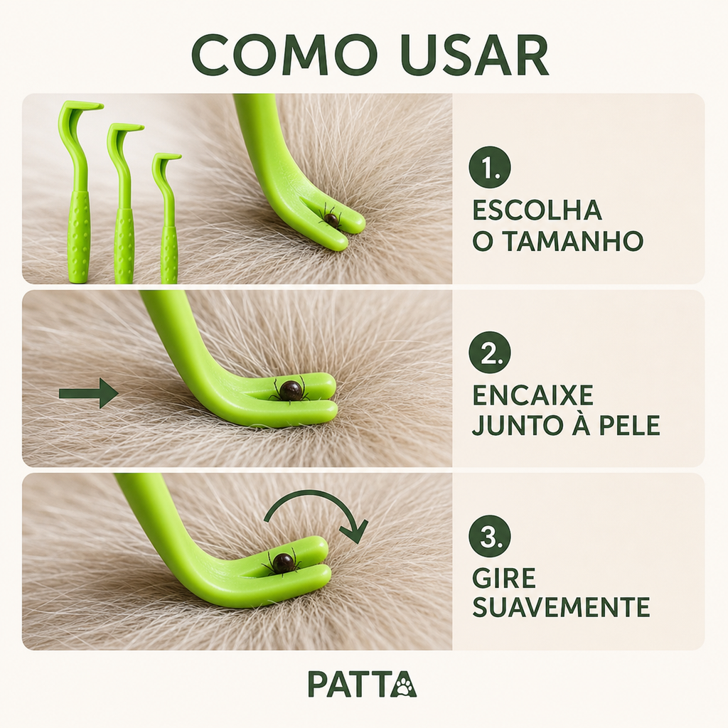 Como usar o gancho removedor de carrapatos PATTA