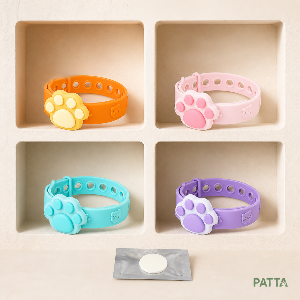 Quatro cores da coleira ajustável com pastilha aromática - PATTA