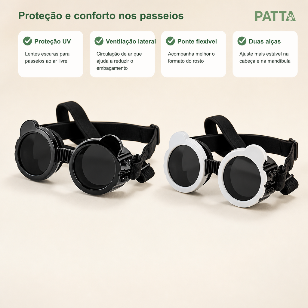 Óculos de Proteção UV com Ventilação e Alças Ajustáveis para Pets