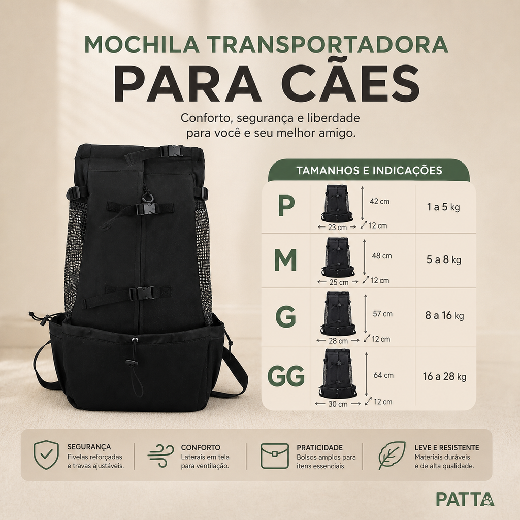 Medidas da Mochila Transportadora para Cães PATTA