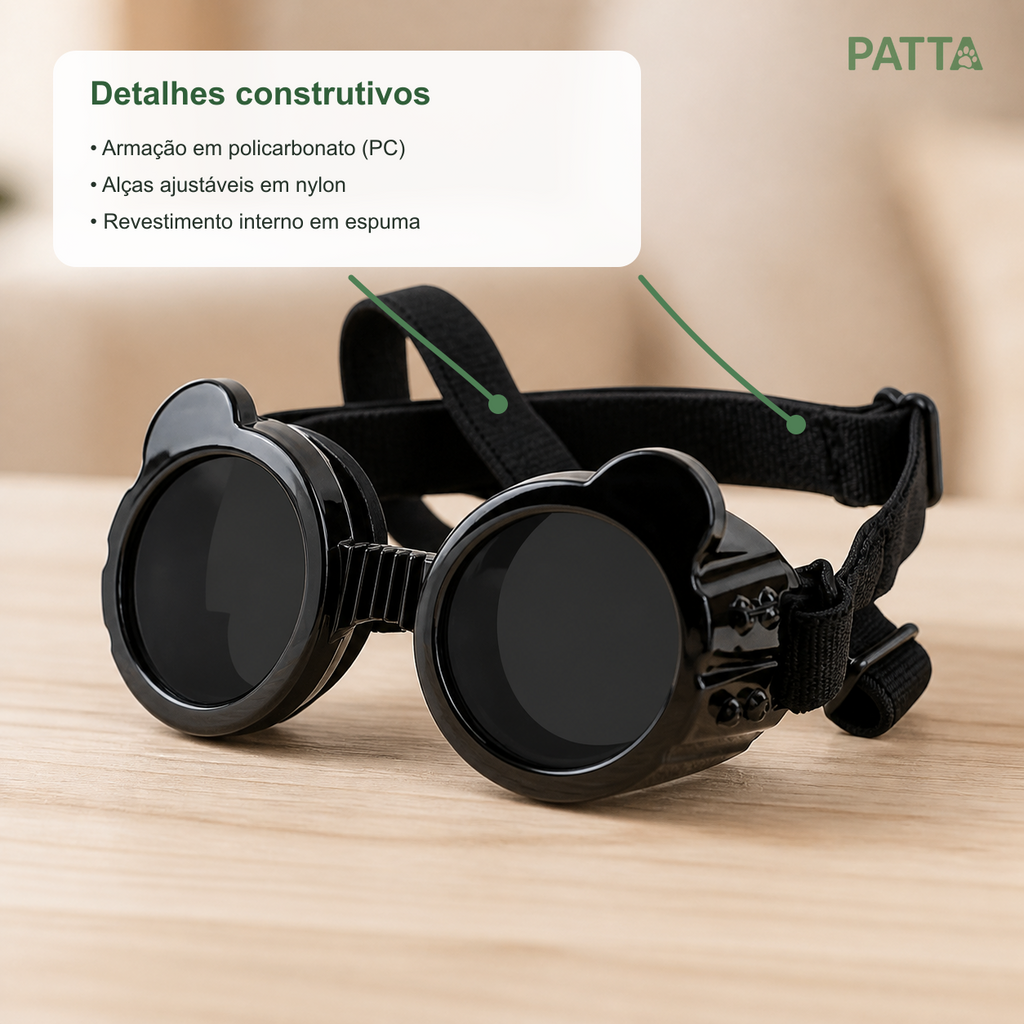 Óculos de Proteção UV com Ventilação e Alças Ajustáveis para Pets