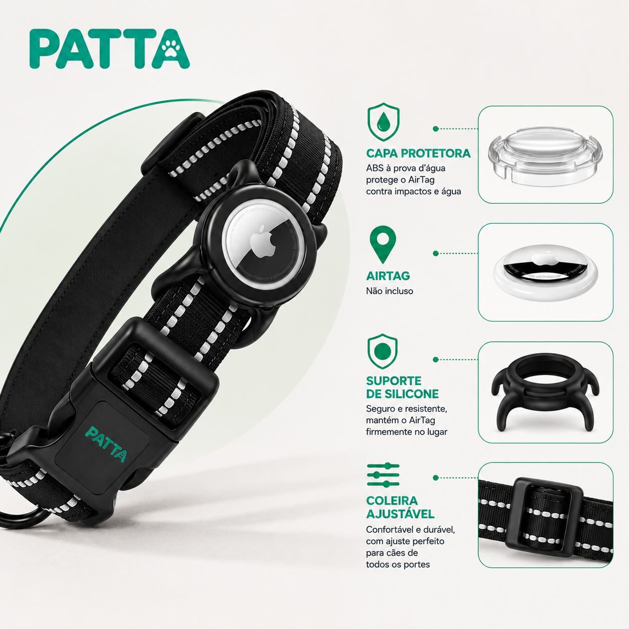 Coleira Premium para Cães com Case para AirTag