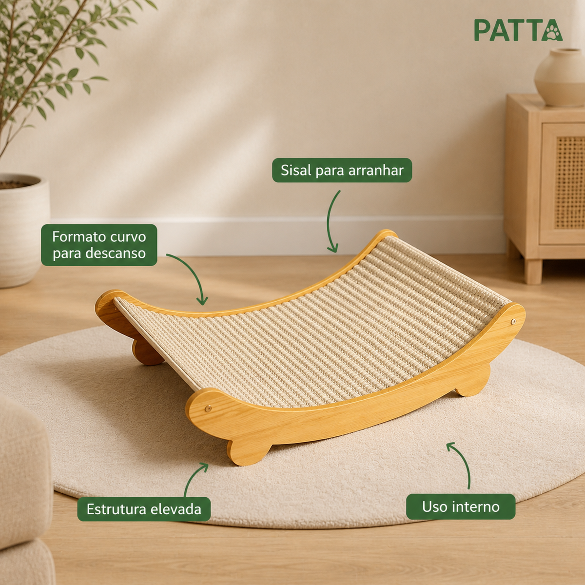 Benefícios do arranhador e cama de sisal PATTA