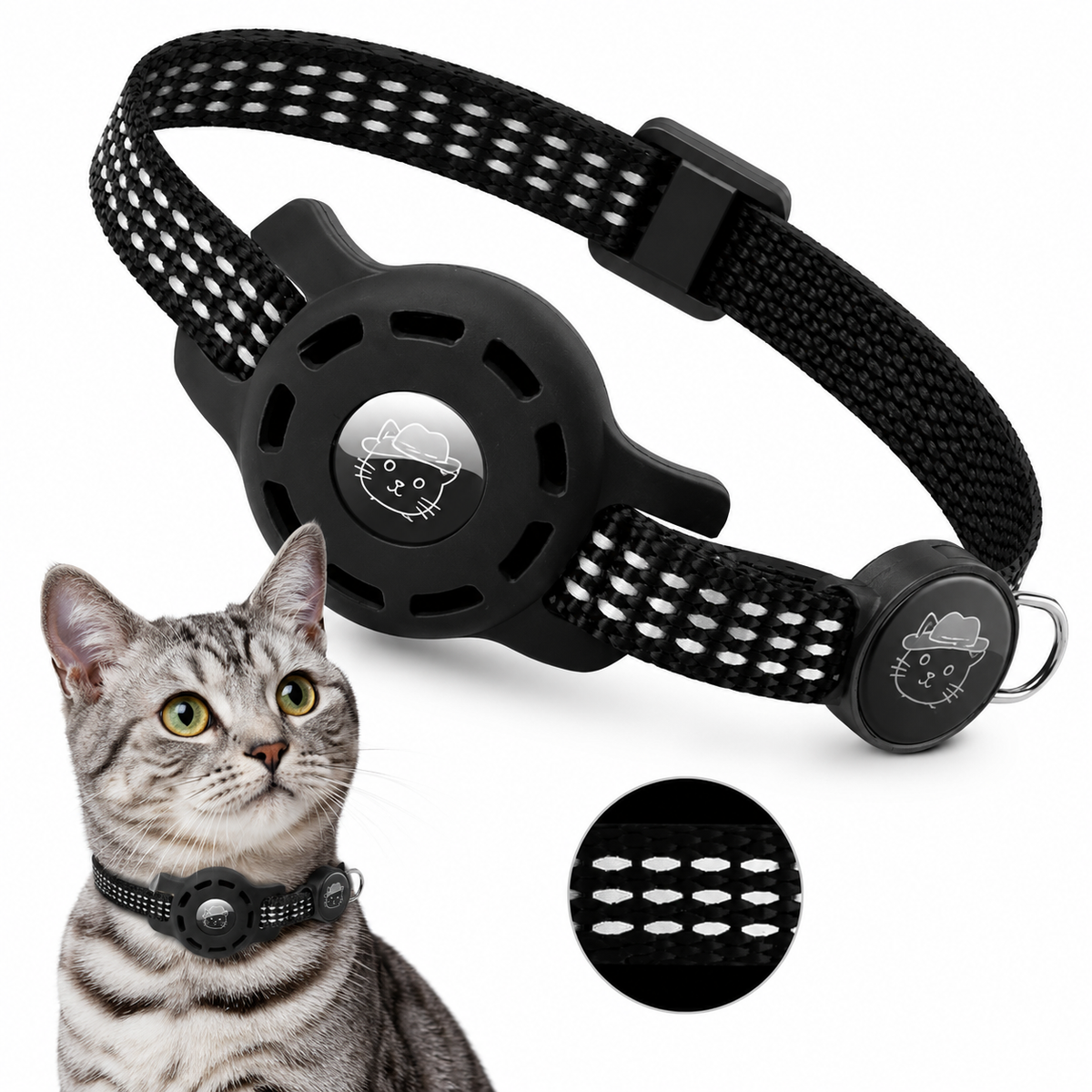 Coleira com Suporte para AirTag e QR Code para Gatos