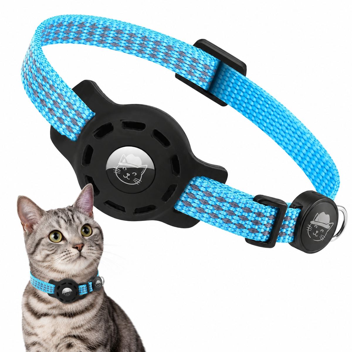 Coleira com Suporte para AirTag e QR Code para Gatos