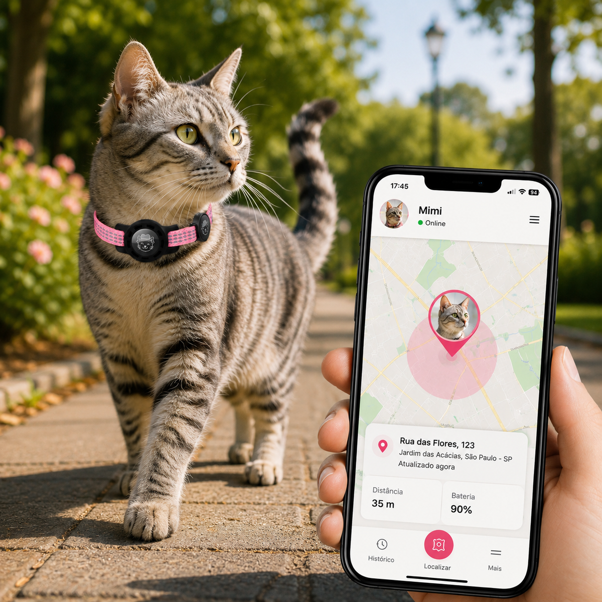 Coleira com Suporte para AirTag e QR Code para Gatos