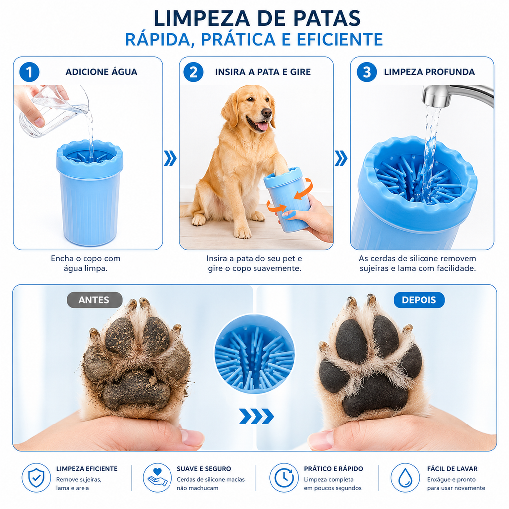 Limpador de Patas para Pets com Escova de Silicone