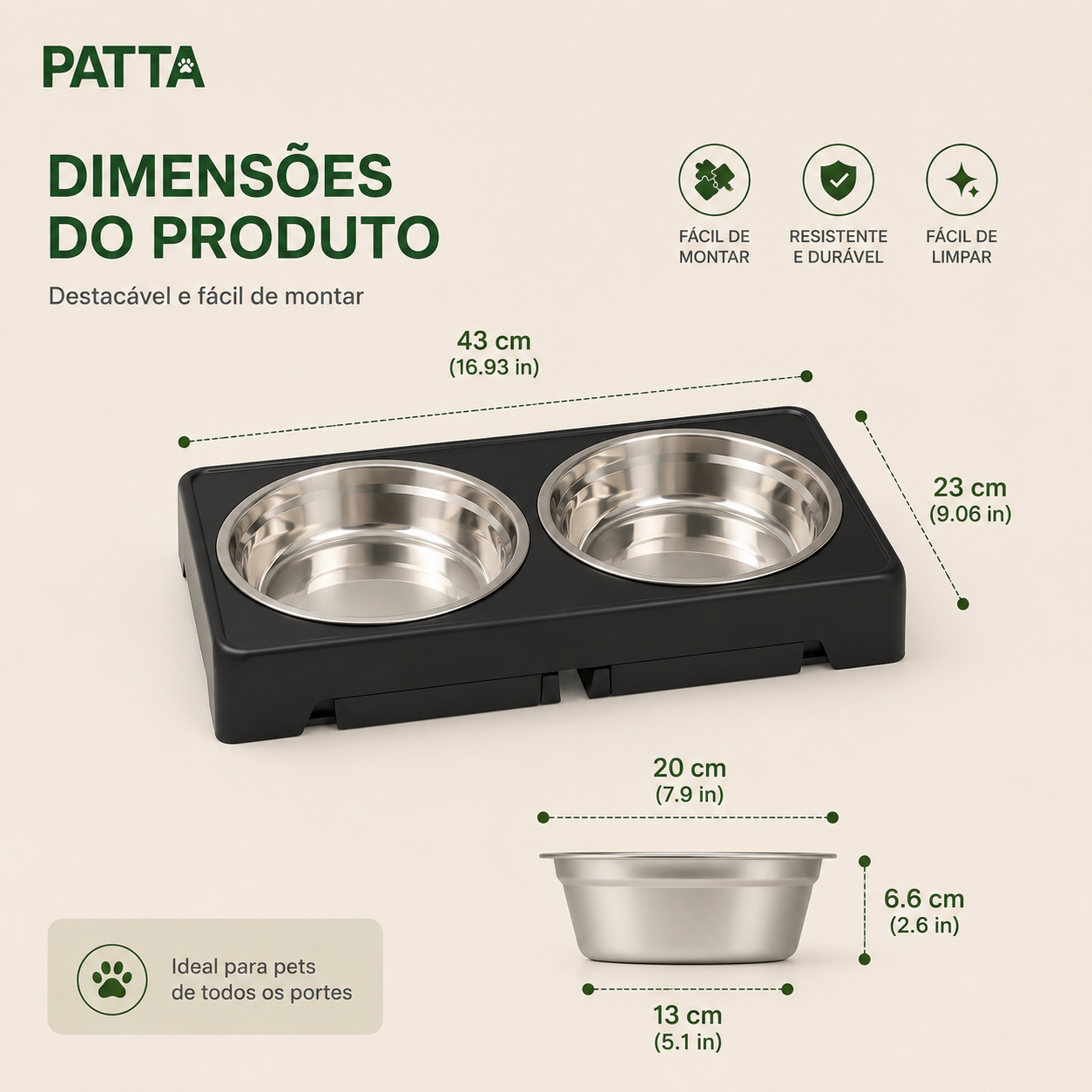 Comedouro Elevado Ajustável com Tigelas em Inox para Pets