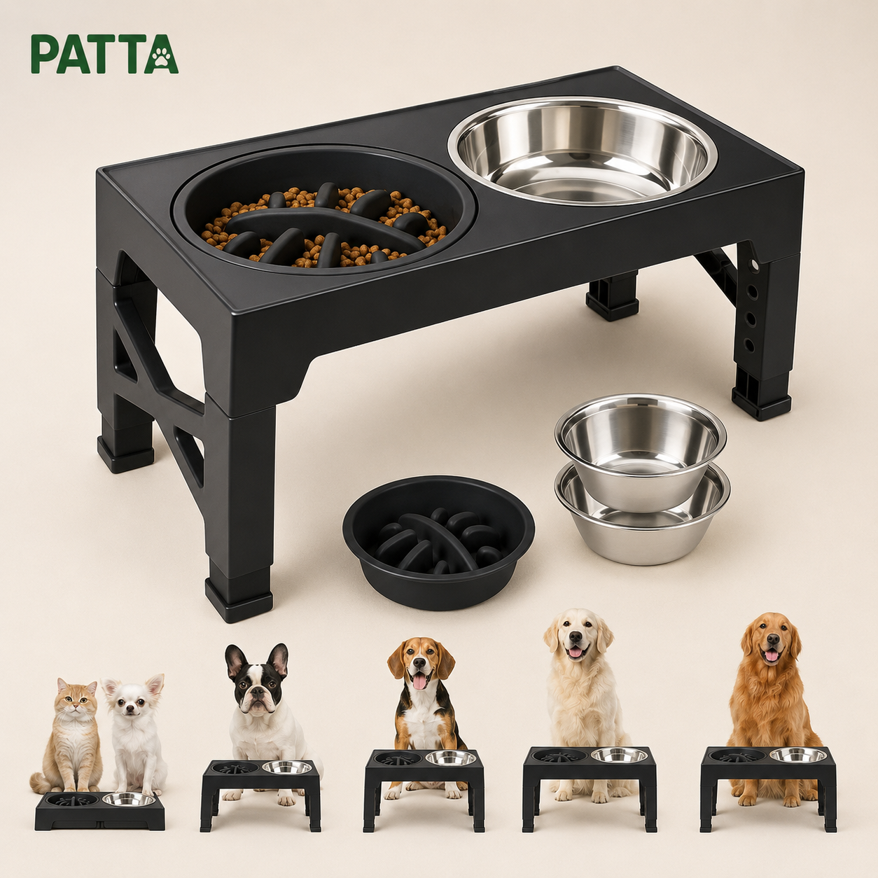 Comedouro Elevado Ajustável com Tigelas em Inox para Pets