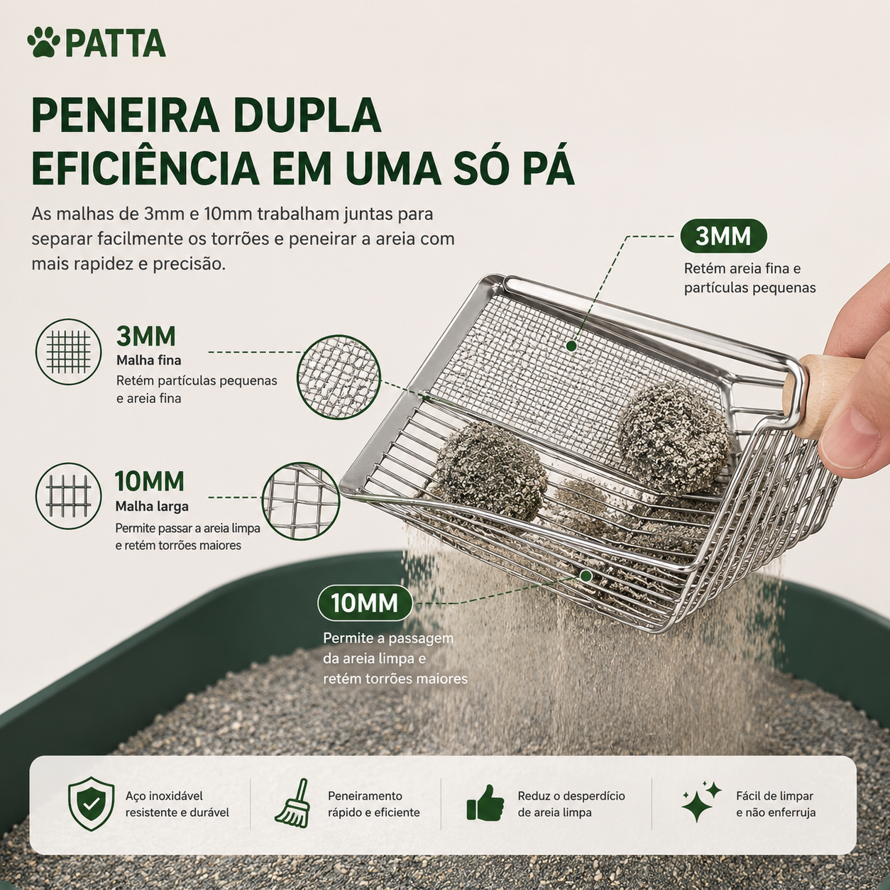 Pá Higiênica Premium em Inox para Gatos