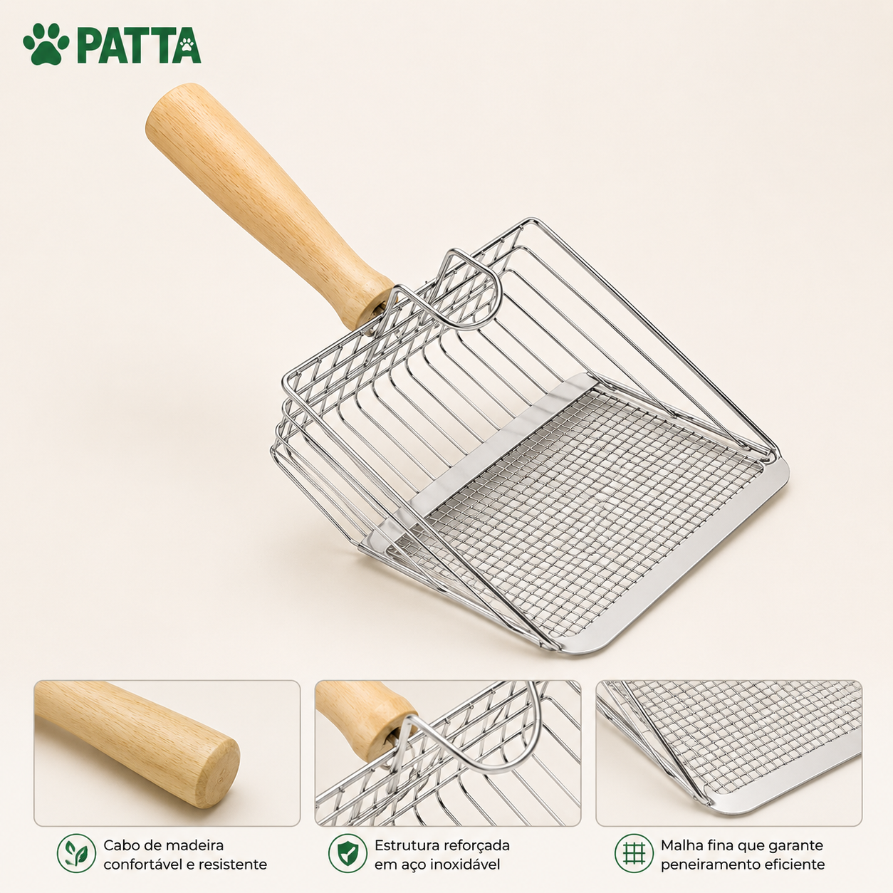 Pá Higiênica Premium em Inox para Gatos