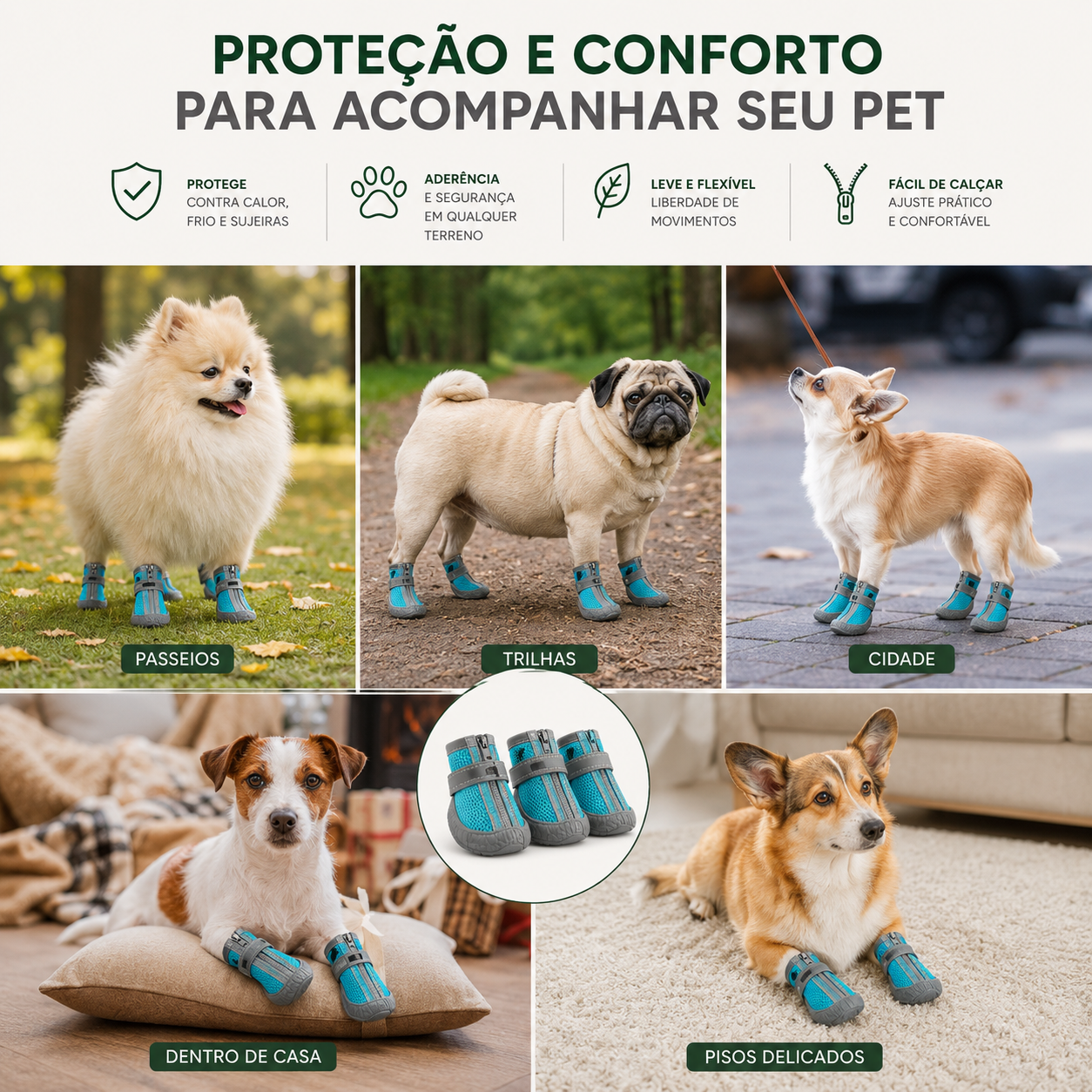 Botas Antiderrapantes com Forro Térmico para Cães