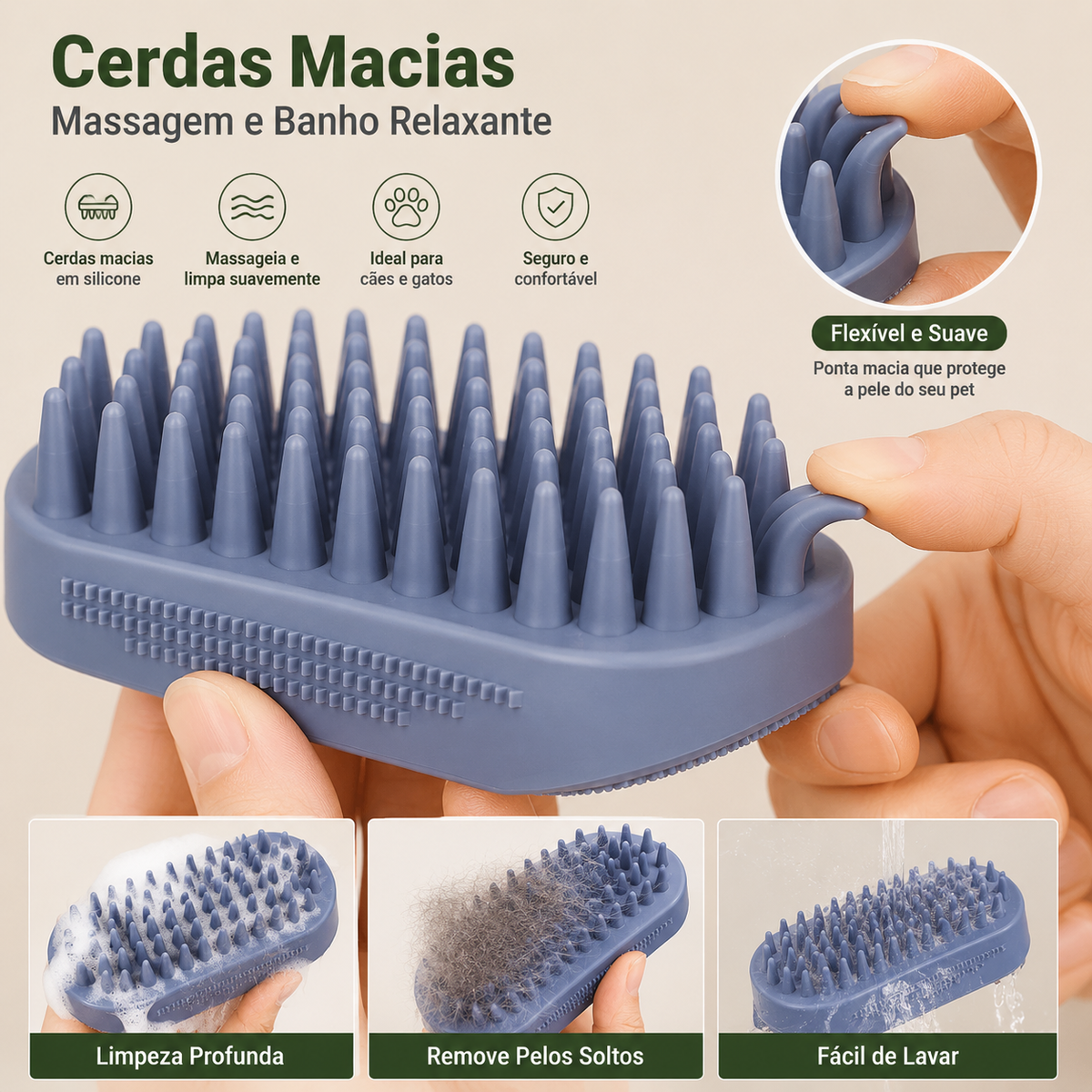 Escova de Banho 3 em 1 para Cães e Gatos