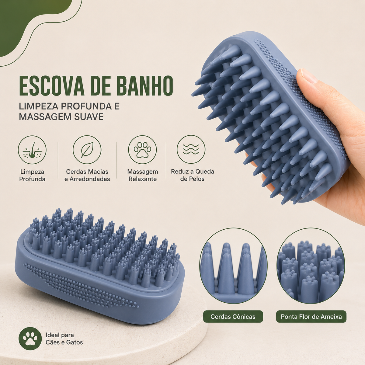 Escova de Banho 3 em 1 para Cães e Gatos