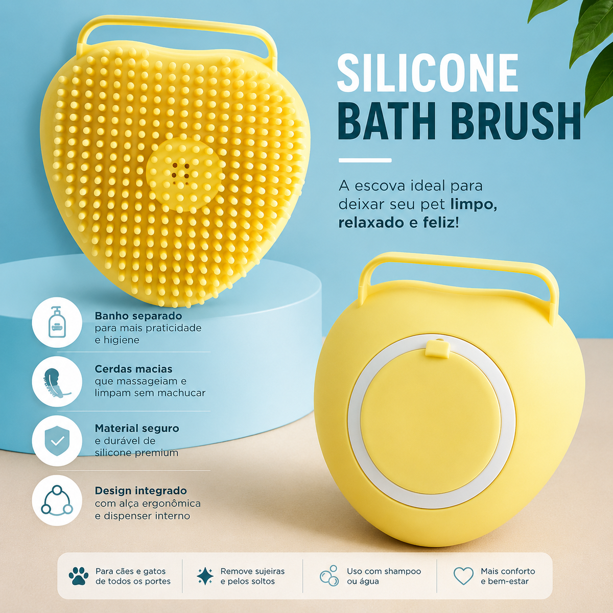 Escova Massageadora de Silicone para Pets