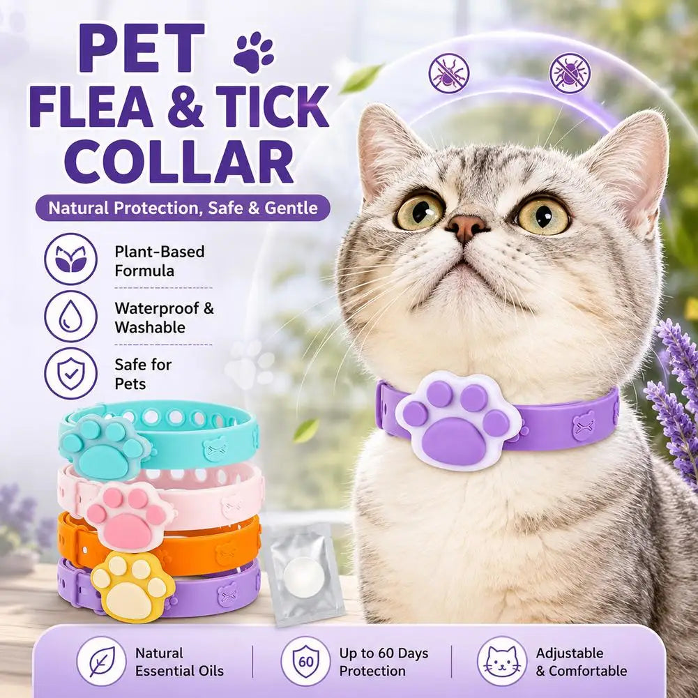 Coleira Antipulgas e Carrapatos Ajustável com Óleo Essencial para Cães e Gatos