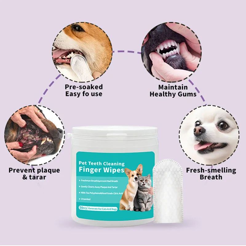 Lenços Umedecidos Descartáveis de Higiene para Cães e Gatos - 50 Unidades