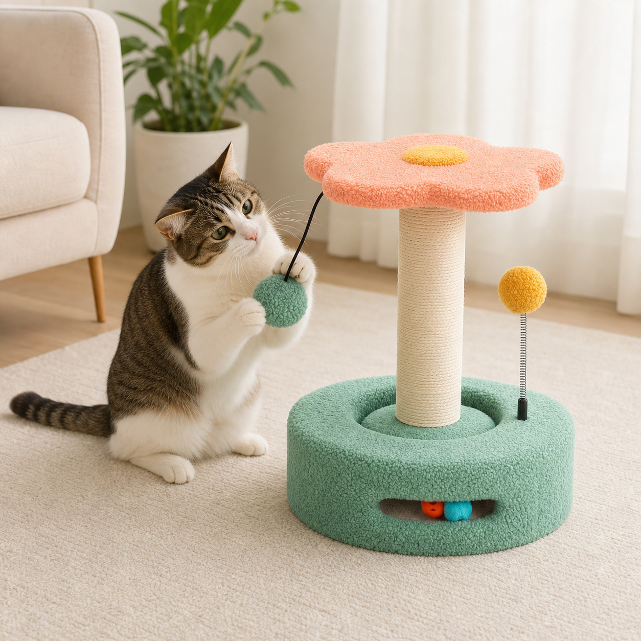 Arranhador Interativo com Brinquedos para Gatos