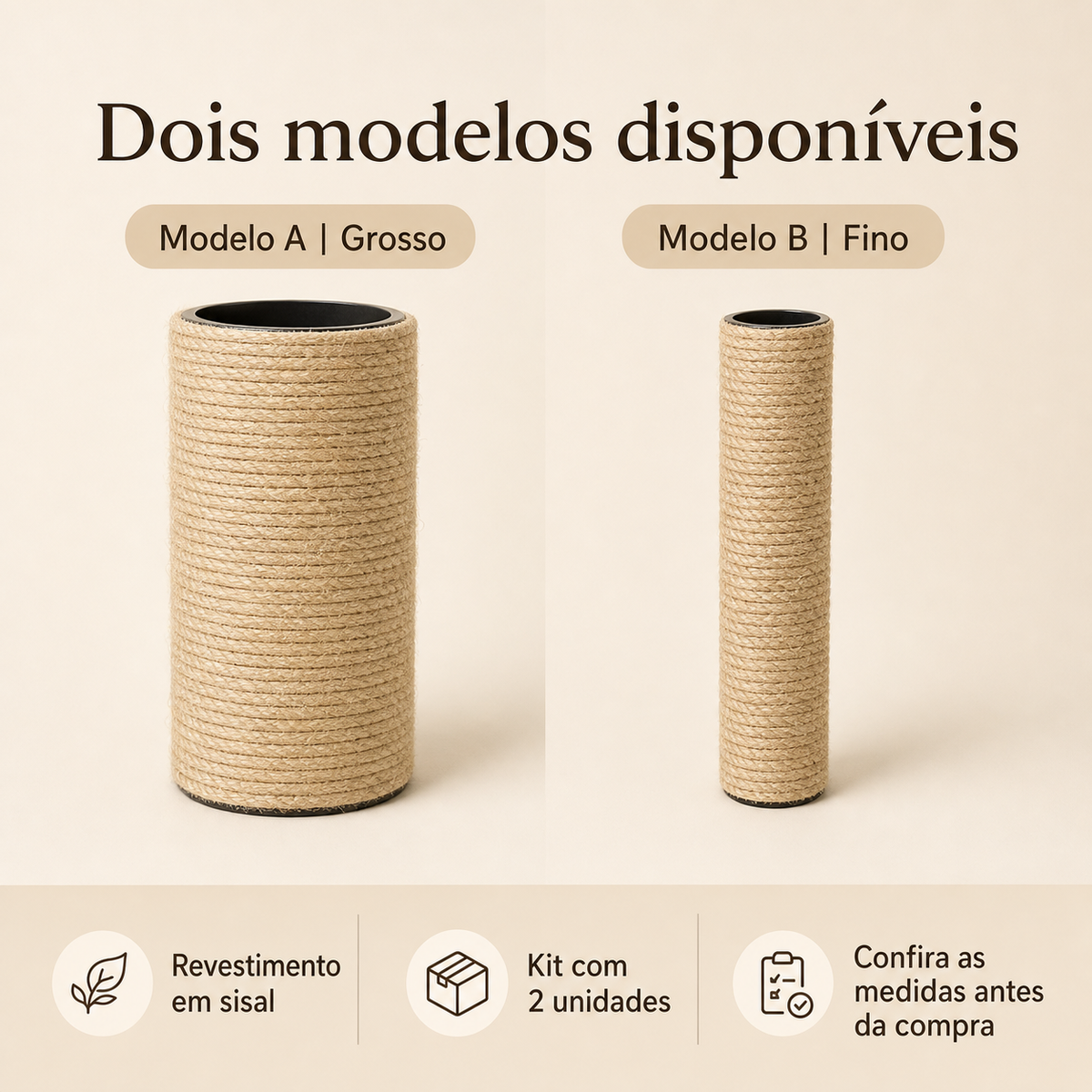 Kit com 2 Postes de Reposição em Sisal para Arranhadores