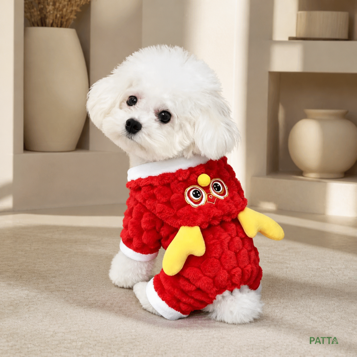 Dragão vermelho - Fantasia Reversível de Pelúcia para Pets PATTA