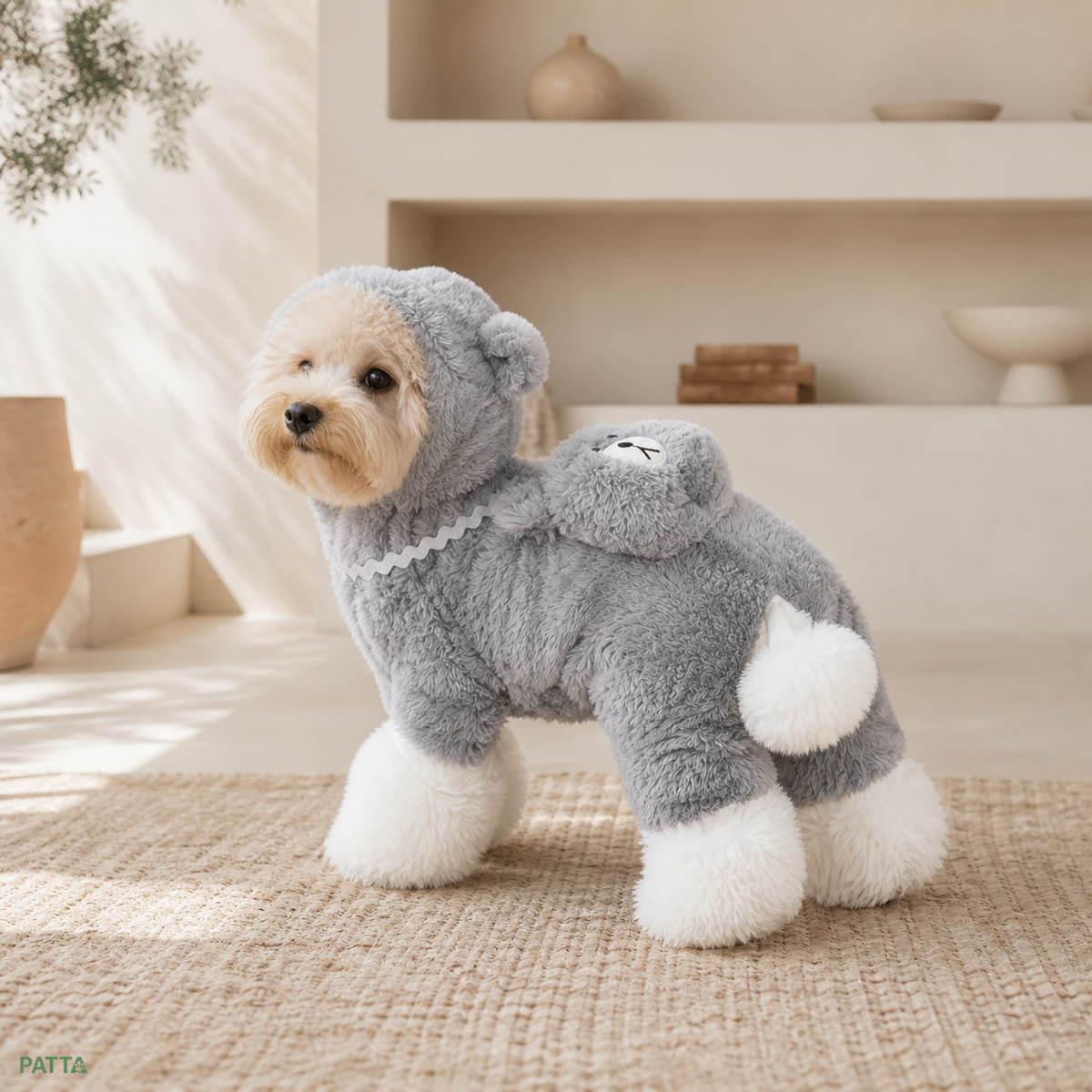 Urso cinza peludo - Fantasia Reversível de Pelúcia para Pets PATTA