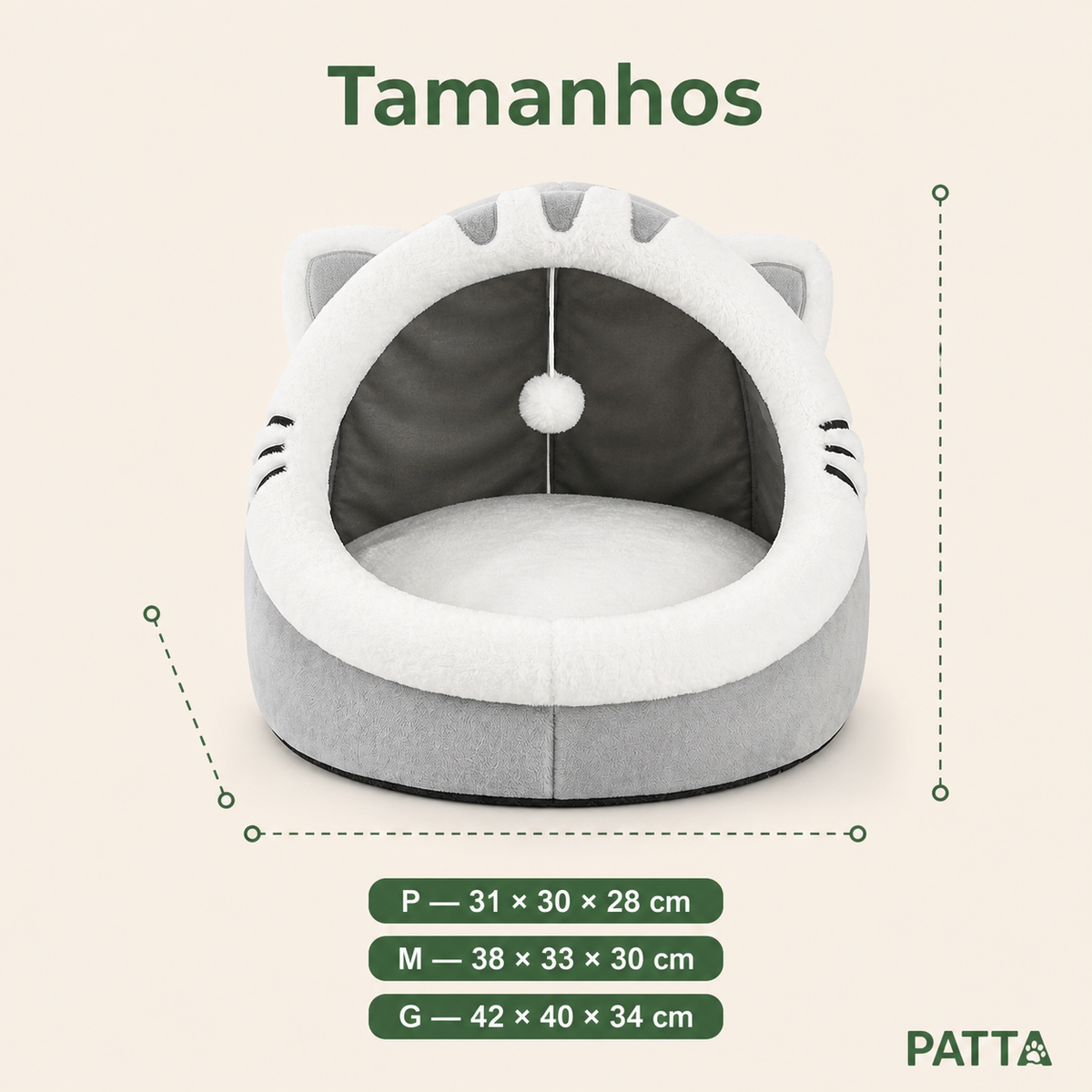 Medidas da Toca Caverna Acolchoada para Gatos